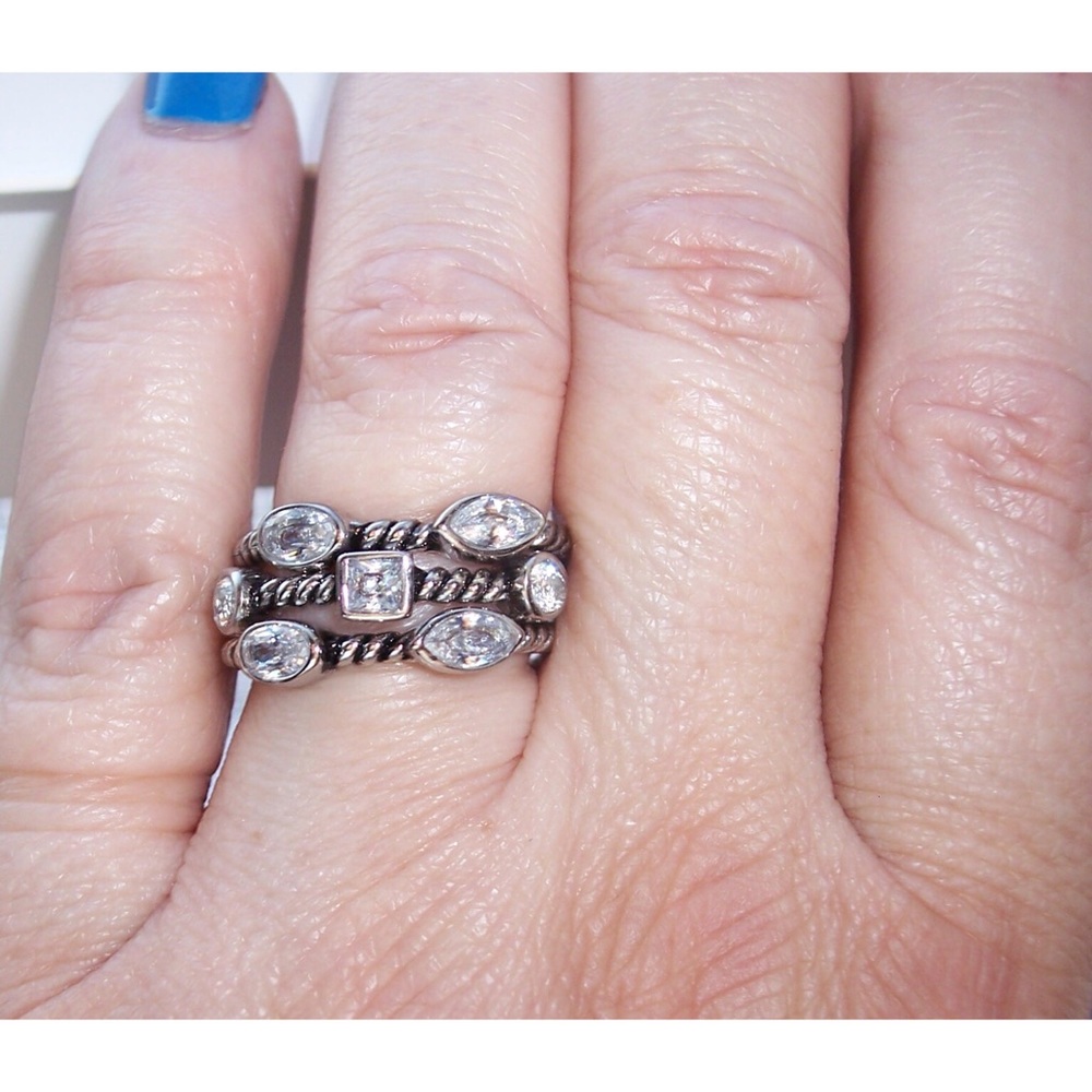 STAINLESS STEEL Bezel Set Cubic Zirconia Stackable Rings-Set Of 3 - Picture 4 of 13